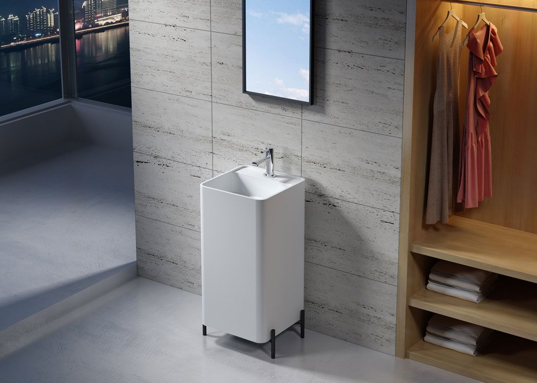 Meuble lave-mains pour wc noir avec vasque contemporaine en solid stone et  mitigeur