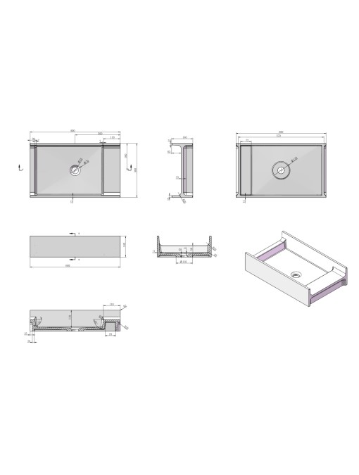 Plan et dimensions de la vasque SDV71
