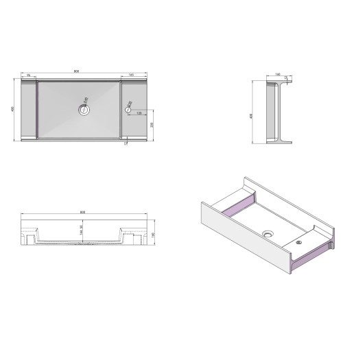 Vasque murale en solid surface SDV67R version droite
