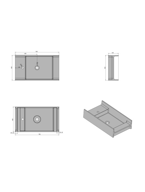 Schéma et cotes du plan vasque SDV68L version gauche