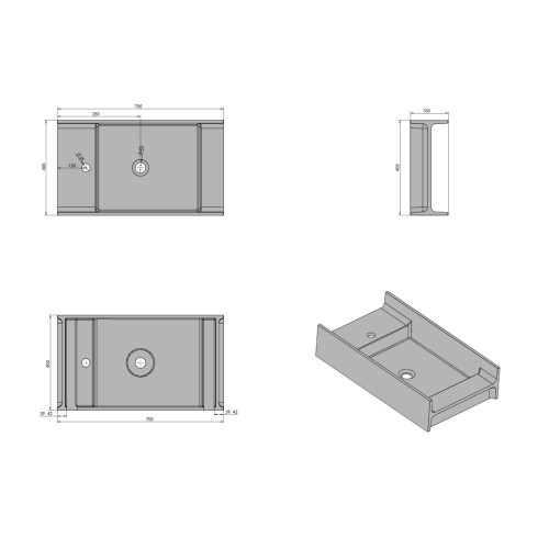 Petite vasque murale en solid surface SDV68L version gauche