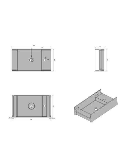 Dimensions du plan vasque SDV68R version droite