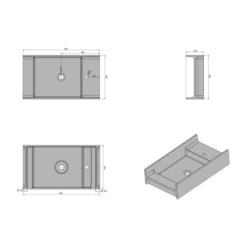 Petit plan vasque à suspendre en solid surface SDV68R version droite