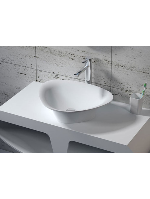 Vasque à poser triangulaire SDV34 en solid surface blanc mat