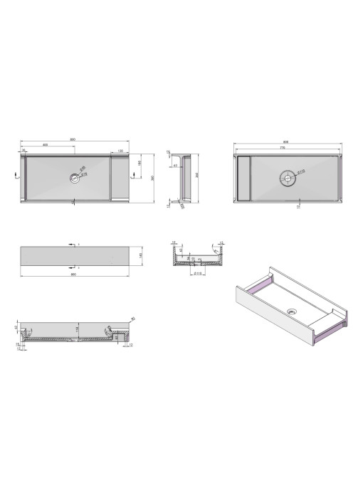 Plan et dimensions de la vasque SDV72