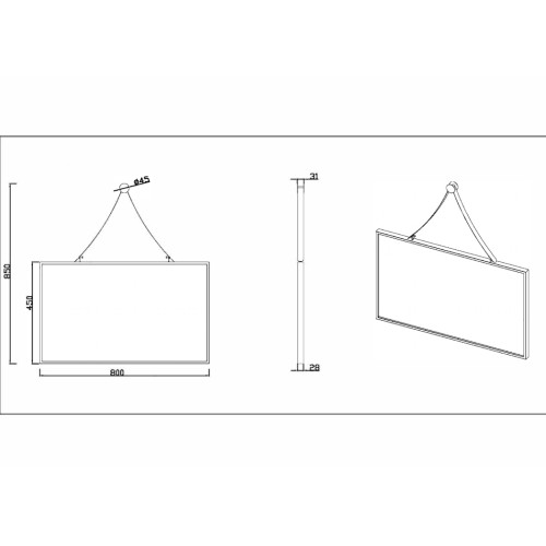 Miroir rectangulaire avec cadre noir SDVM8045