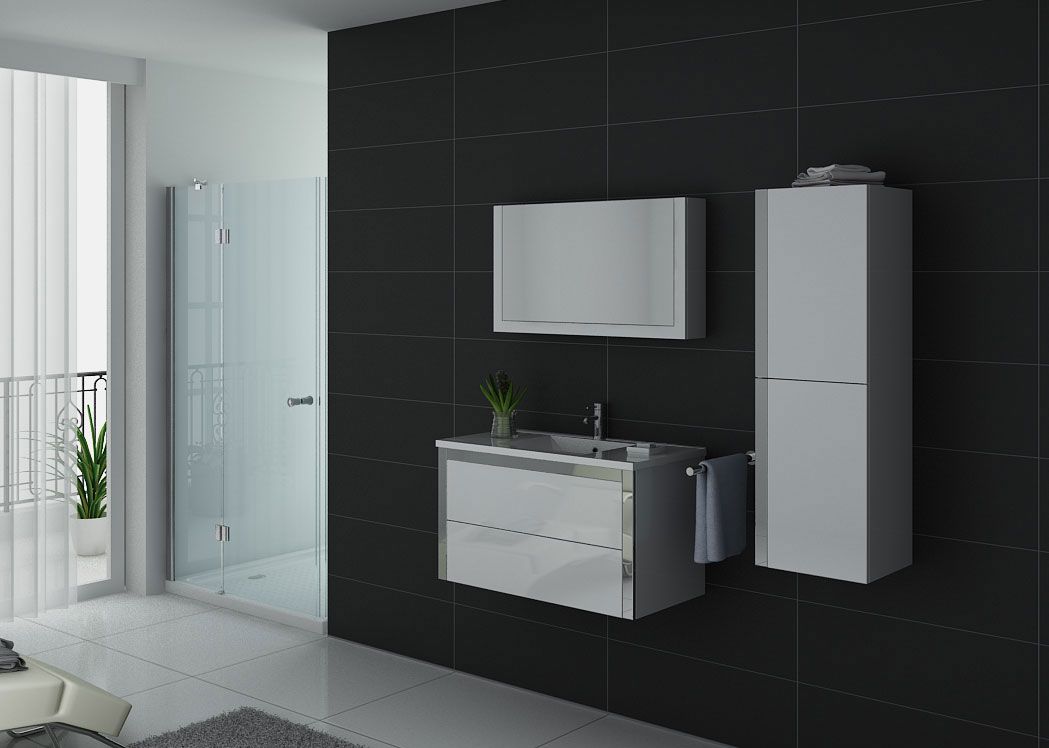 Ensemble meuble salle de bain 90 cm Blanc + vasque OLTEN - salle