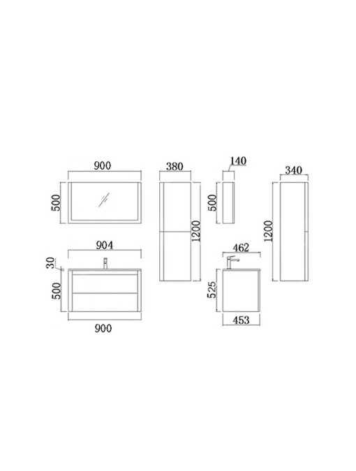 Plan coté du meuble DIS025-900GT 