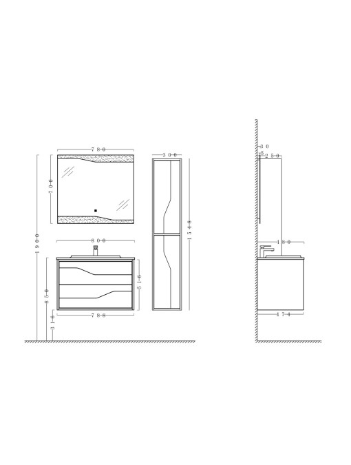 Dimensions Meuble simple vasque URBINO 800