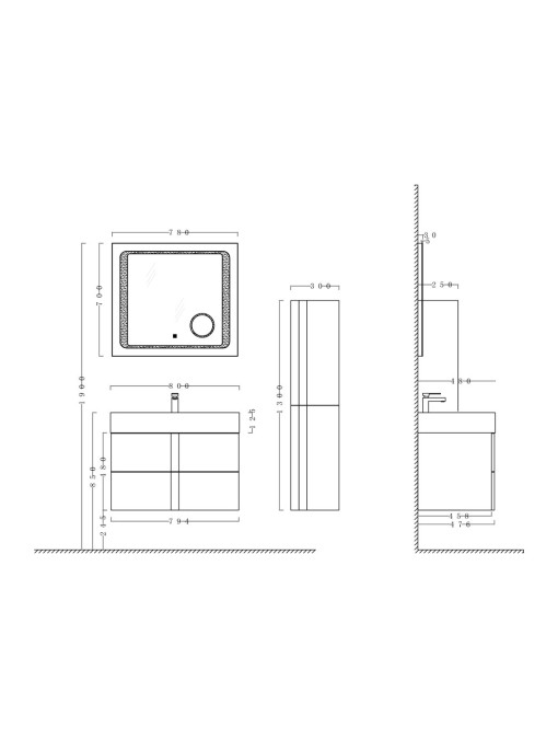 Dimensions Meuble simple vasque BOREAL 800