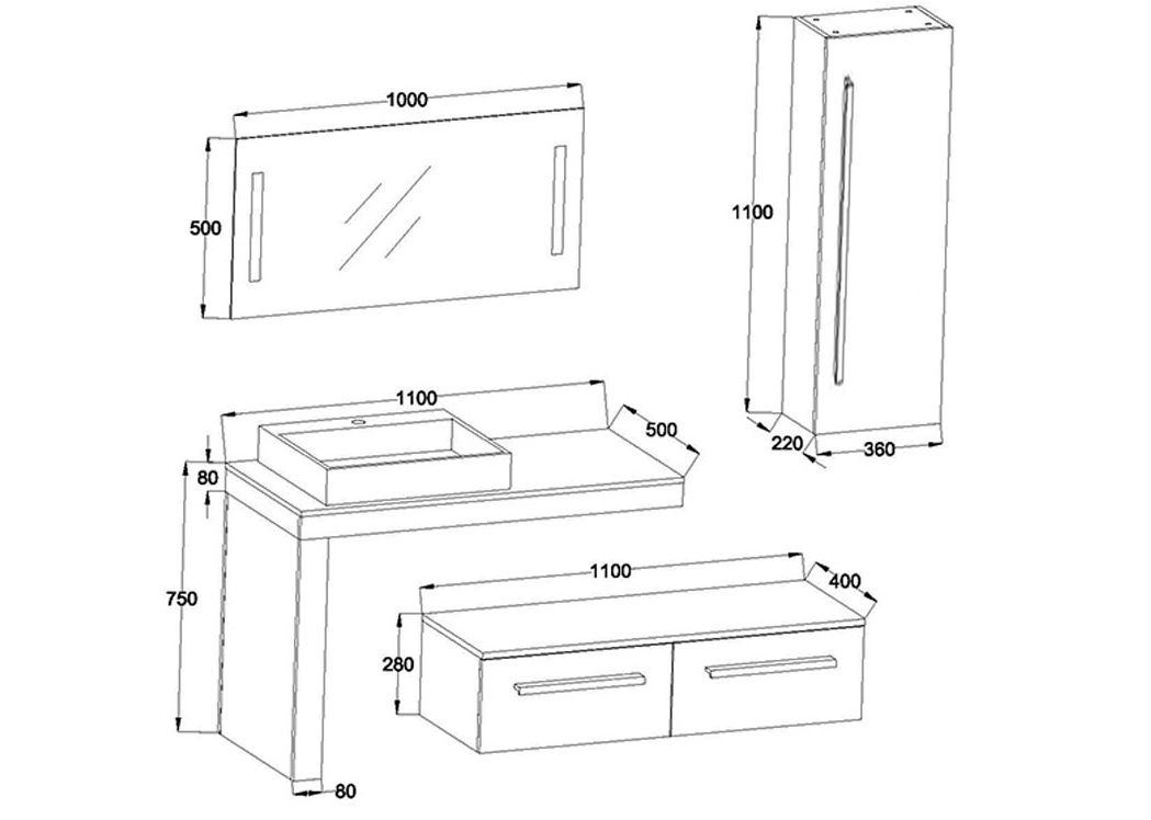 Meuble de salle de bain 110 cm, meuble sous vasque 110 cm DIS9250BT Béton