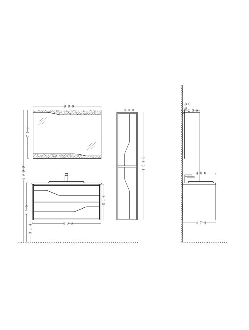 Plan et dimensions de URBINO 1000 Scandinave et Blanc