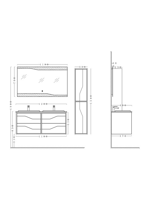 Plan technique de URBINO 1200 Scandinave et Blanc
