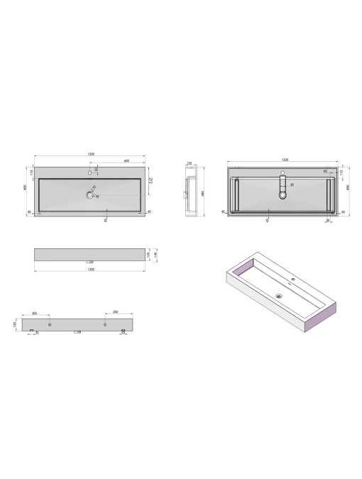 Dimensions Plan vasque solid surface Réf : SDPW83