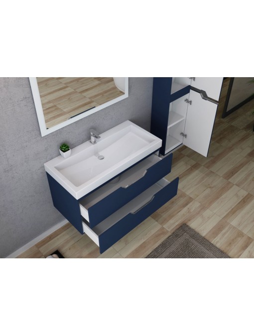 Meuble 1 vasque avec colonne et miroir CALABRO 1000 Bleu saphir