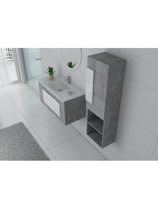 Meuble simple vasque Béton et blanc Castello 1000