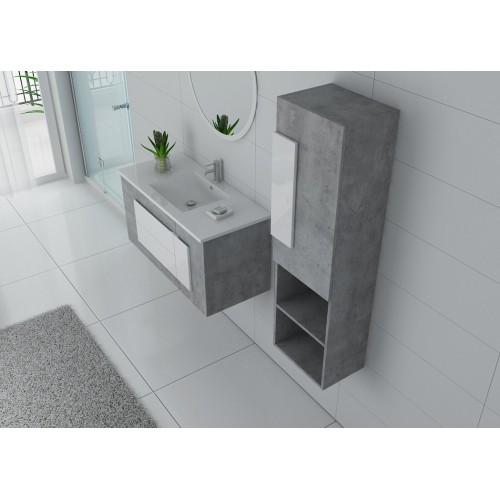 Meuble salle de bain CASTELLO 1000 1 vasque Béton et blanc 