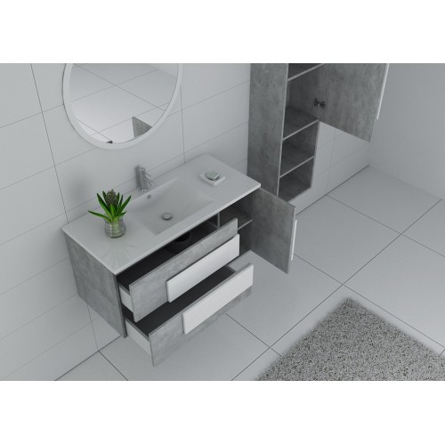 Meuble salle de bain CASTELLO 1000 1 vasque Béton et blanc 