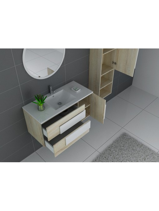 Meuble vasque et colonne Castello 1000 Scandinave et blanc ouverts