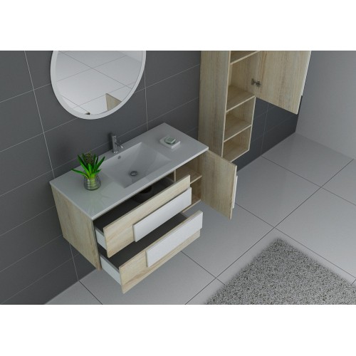 Meuble de salle de bain simple vasque scandinave et blanc Castello 1000