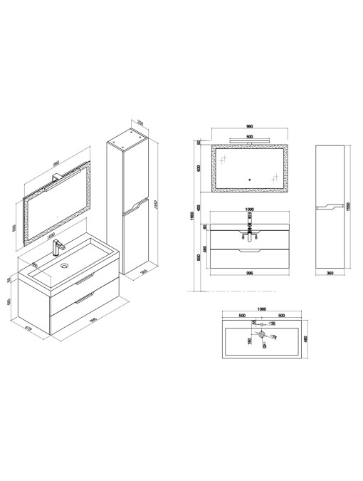 Meuble de salle de bain CALABRO 1000 Bleu saphir