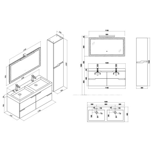 Meuble de salle de bain CALABRO 1200 Bleu saphir
