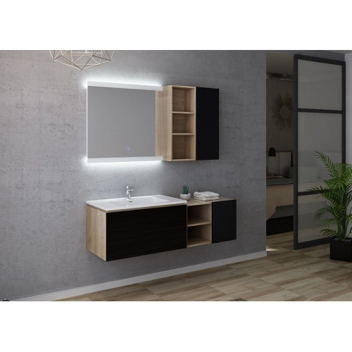 Meuble de salle de bain ALASSIO 800 Scandinave vintage & noir gloss