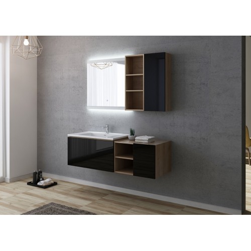 Meuble de salle de bain ALASSIO 800 Scandinave vintage & noir gloss