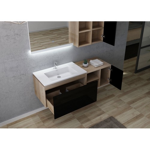 Meuble de salle de bain ALASSIO 800 Scandinave vintage & noir gloss