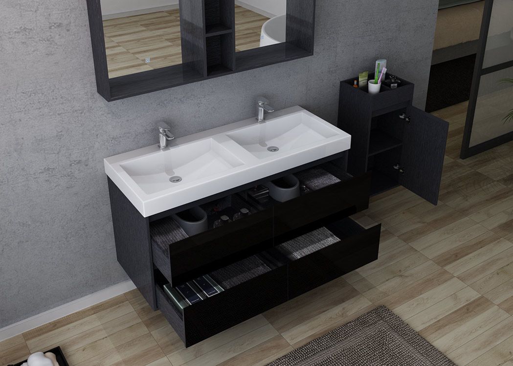 Meuble de salle de bain 80 cm noir, meuble sous lavabo 80 cm Brianza