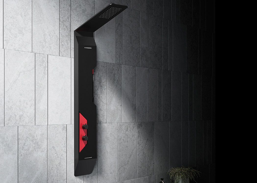 Colonne de douche hydromassante design noir et rouge GA002