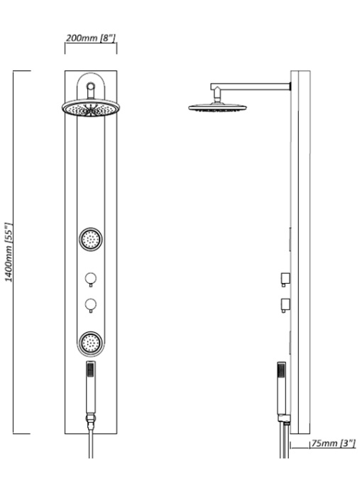 Dessin technique Colonne de douche hydromassante GS009