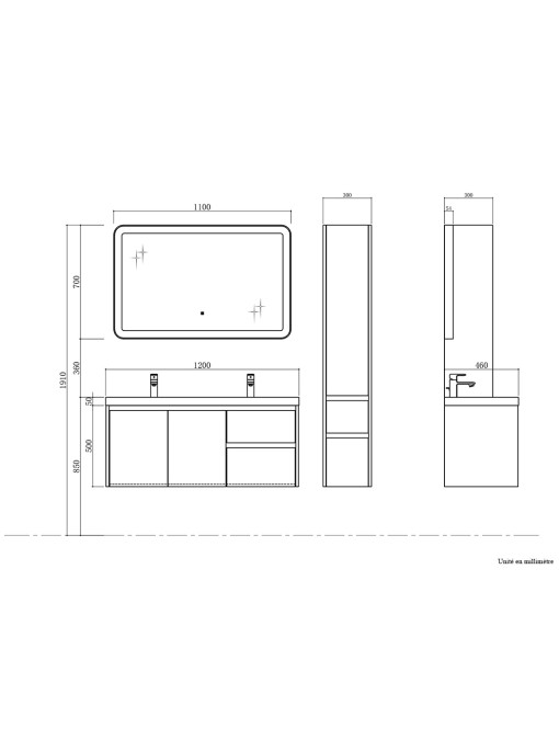 Dimensions des meubles de salle de bain Casoria
