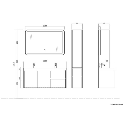 Ensemble de salle de bain simple vasque CASORIA 1200