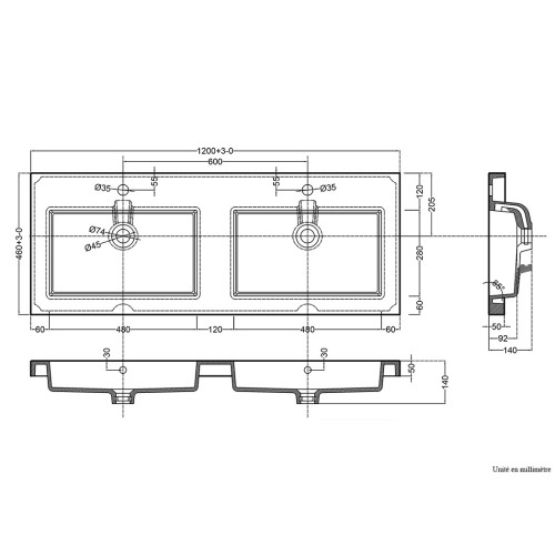 Ensemble de salle de bain simple vasque CASORIA 1200