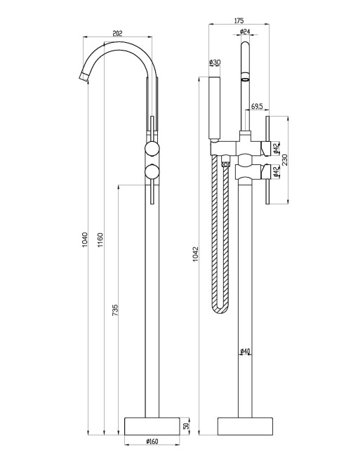 Dessin technique Robinet sur pied noir E103