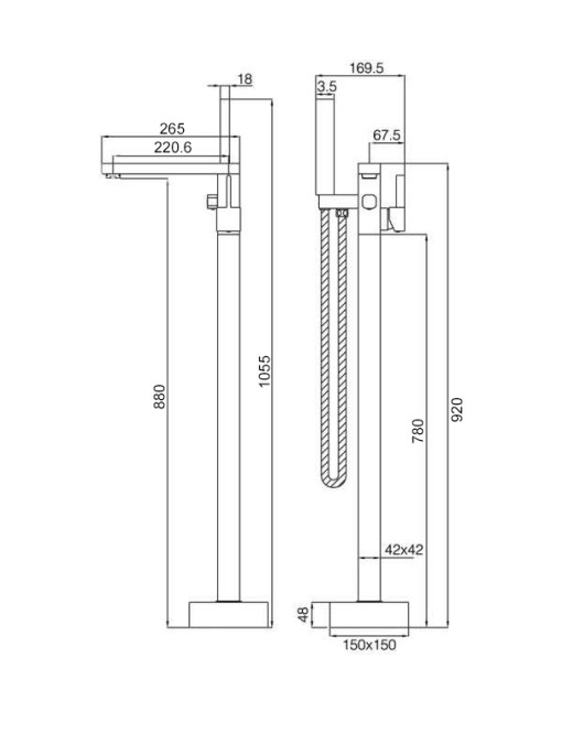 Mesures Robinet sur pied noir mat E126
