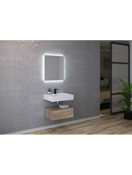 Meuble salle de bain AVELLINO 600SC Blanc et Scandinave