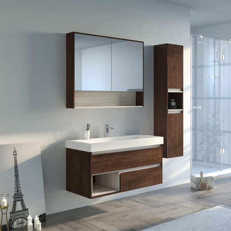 Meuble de salle de bain 100 cm 1 vasque, ensemble simple vasque chêne