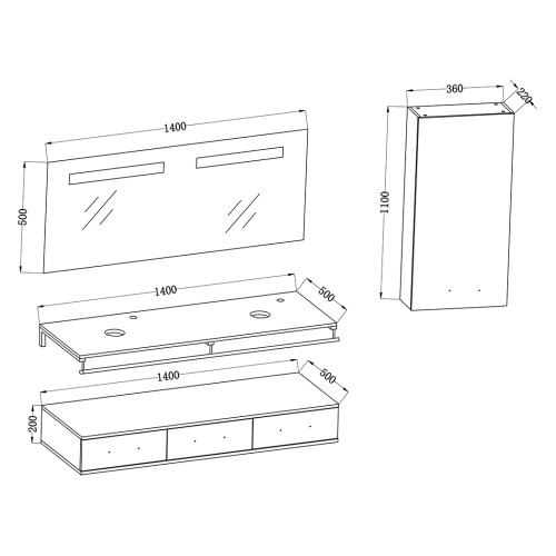 Meuble de salle de bain Gris taupe VIRTUOSE DUO
