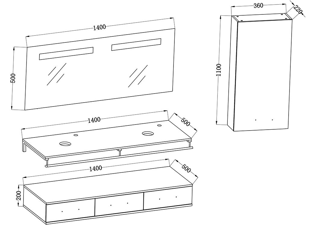 Meuble de salle de bain 2 vasques bois scandinave, meuble double vasque