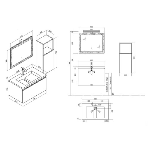 Meuble de salle de bain TIVOLI 800 Blanc