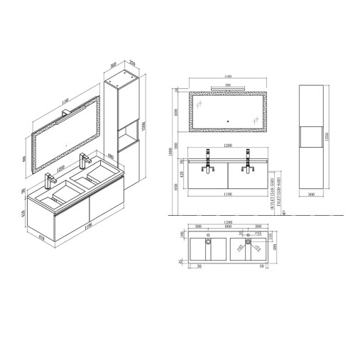 Meuble de salle de bain TIVOLI 1200 Blanc