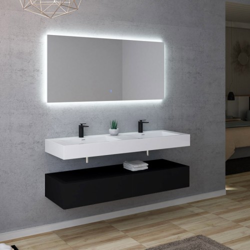 Double vasque blanche et meuble noir mat AVELLINO 1400N