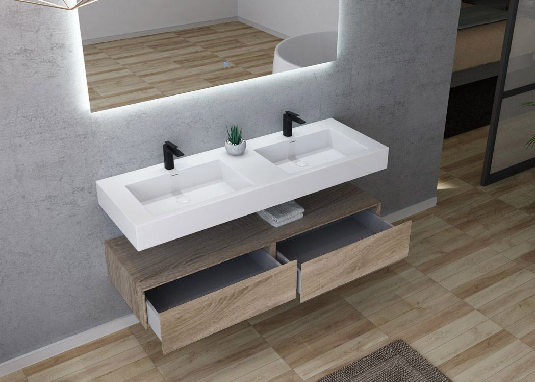 Meuble de 140cm, meuble salle de bain scandinave 140cm, grand plan vasque  Avellino 1400mm