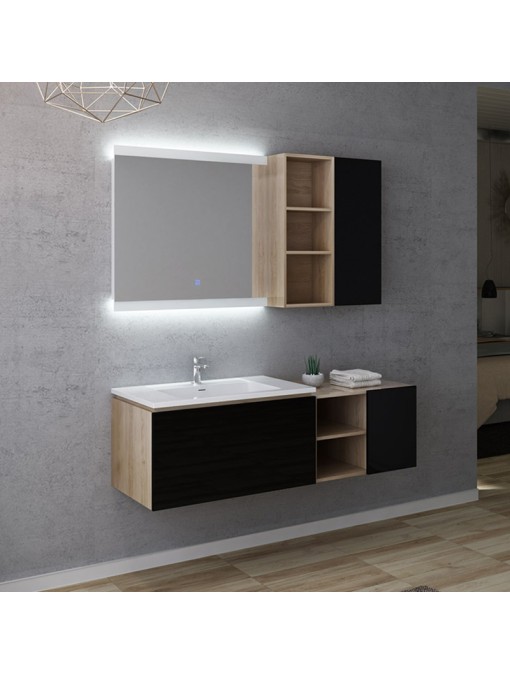 Meuble de salle de bain ALASSIO 800 Scandinave vintage & noir gloss