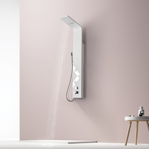 Colonne d'hydromassage A216-2 design blanche avec déco "V" miroir