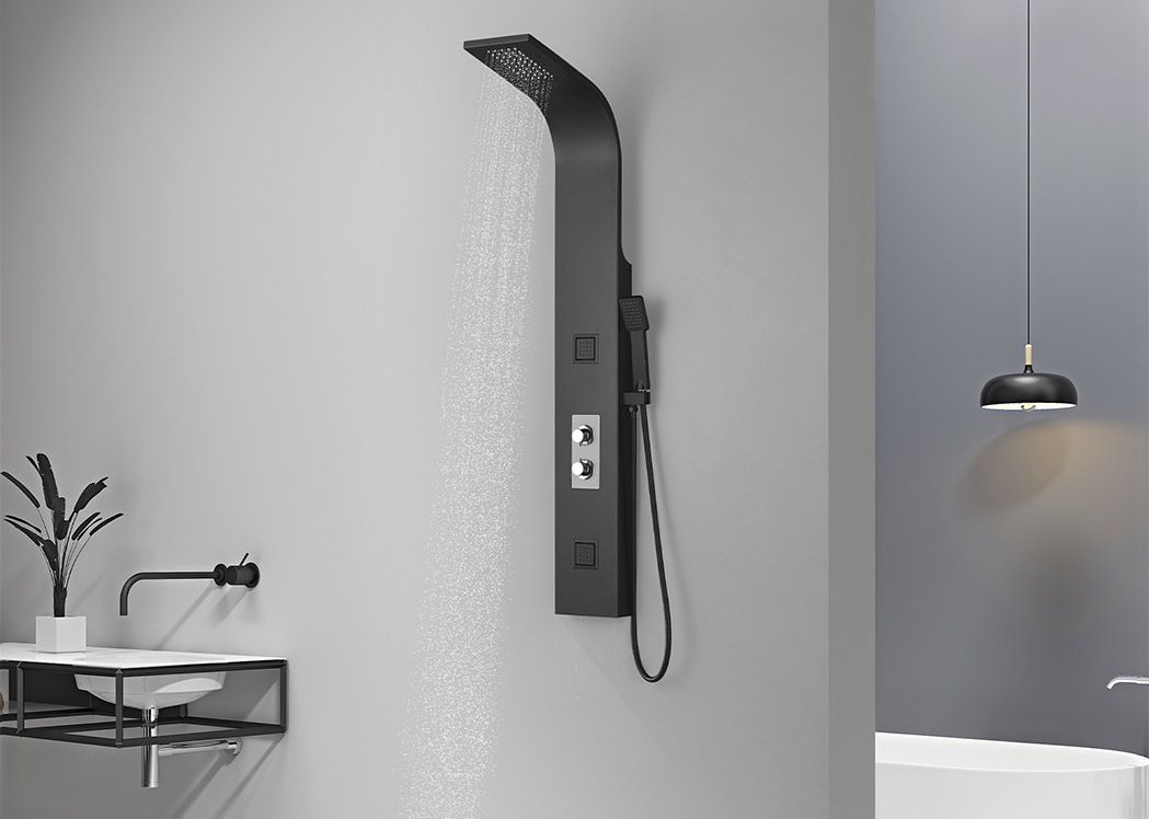 Colonne de douche hydromassante KOURBEA - noire - 20*132cm