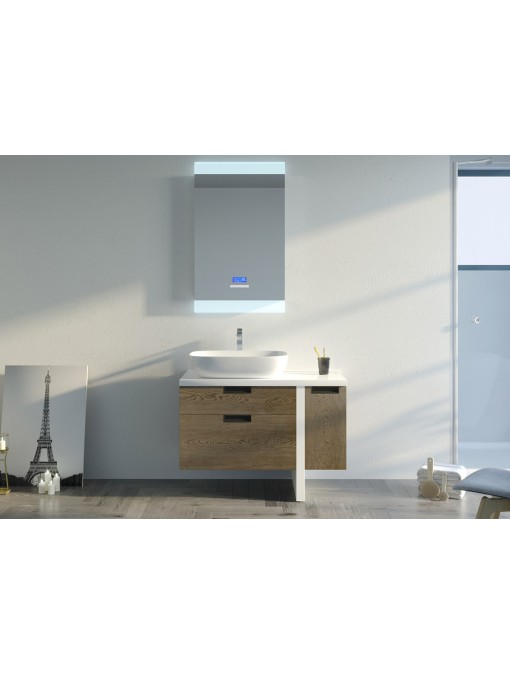Meuble de salle de bain SCARLINO 1000 Chêne Grisé et blanc