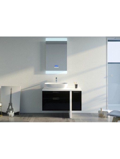 Meuble de salle de bain SCARLINO 1000 Noir avec tiroirs à poignée en zinc